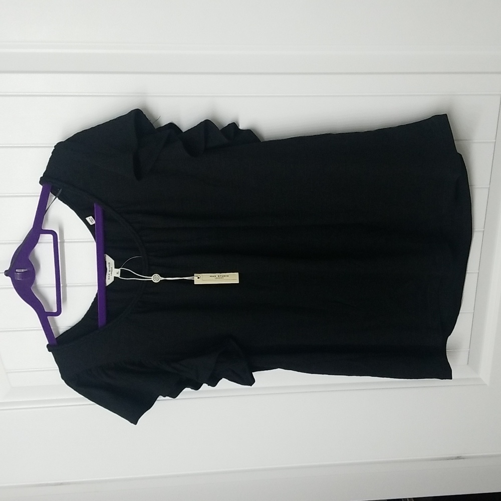 NWT Max Studio London Size XL Black Summer Top with Flutter Sleeve